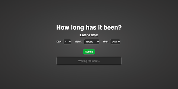 Screenshot van de How long has it been website